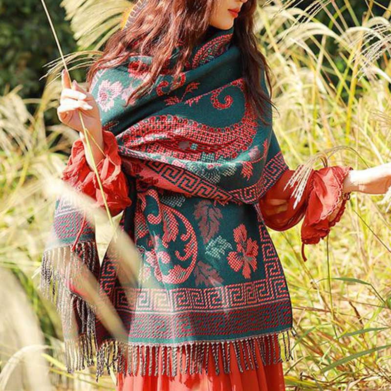 Bufanda de viaje acogedora con diseño de hojas de flores tibetanas de Buddha Stones - image 5