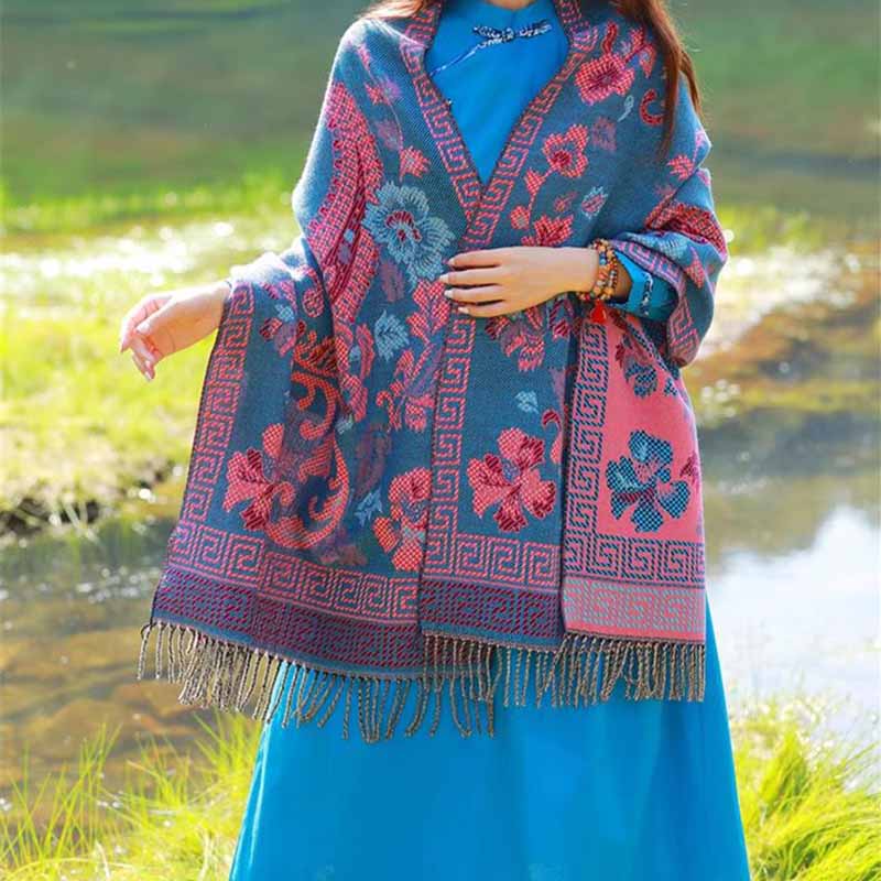 Bufanda de viaje acogedora con diseño de hojas de flores tibetanas de Buddha Stones - image 11