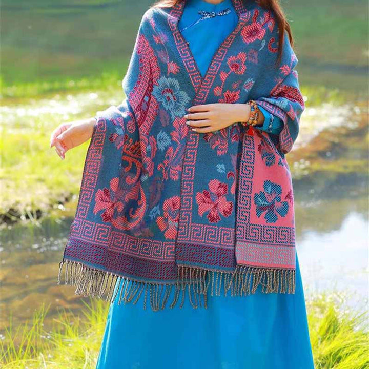 Bufanda de viaje acogedora con diseño de hojas de flores tibetanas de Buddha Stones - image 11