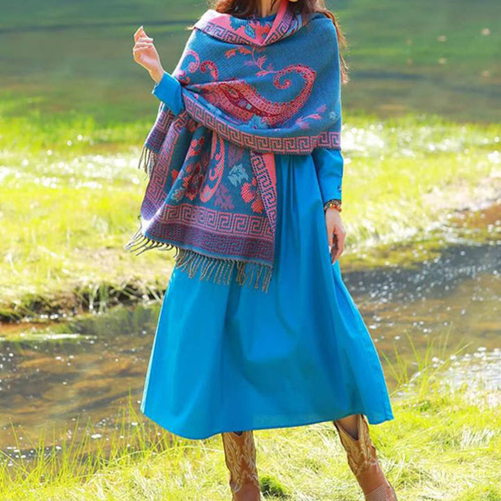 Bufanda de viaje acogedora con diseño de hojas de flores tibetanas de Buddha Stones - image 15