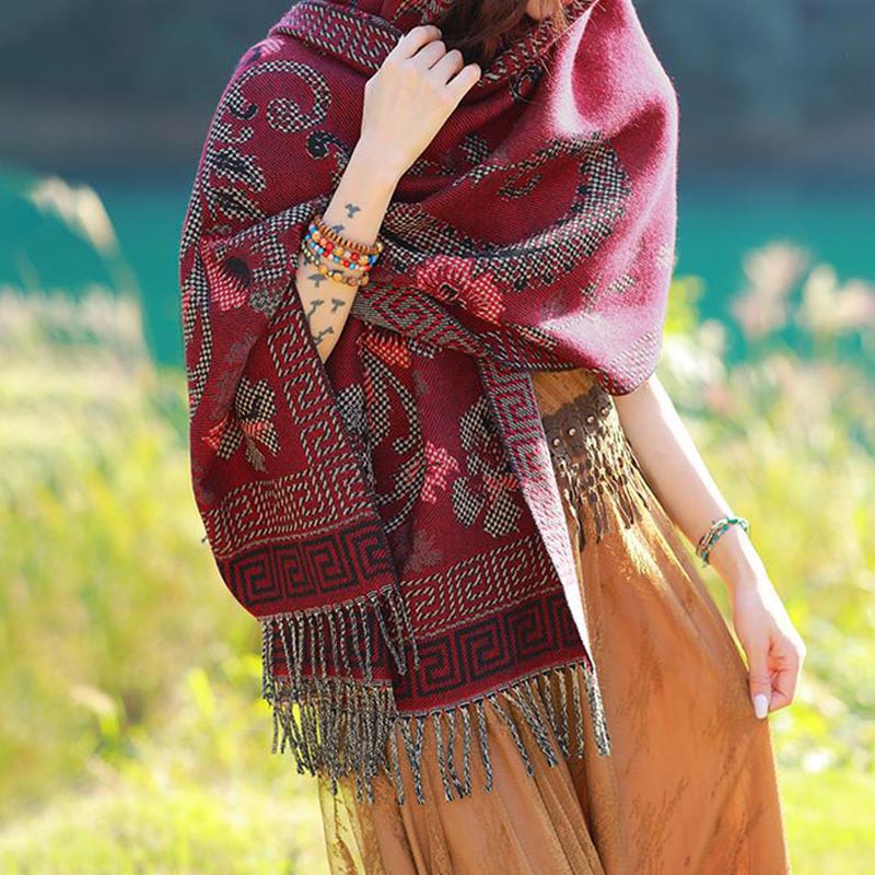 Bufanda de viaje acogedora con diseño de hojas de flores tibetanas de Buddha Stones - image 26