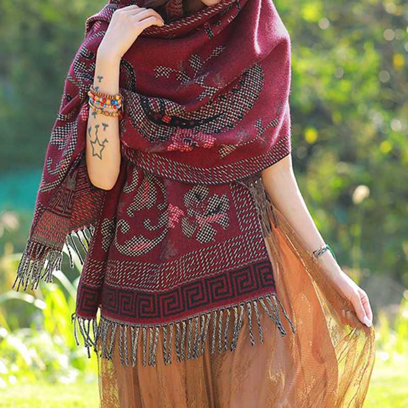 Bufanda de viaje acogedora con diseño de hojas de flores tibetanas de Buddha Stones - image 24