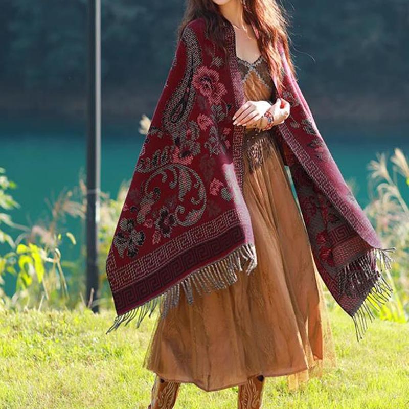 Bufanda de viaje acogedora con diseño de hojas de flores tibetanas de Buddha Stones - image 27