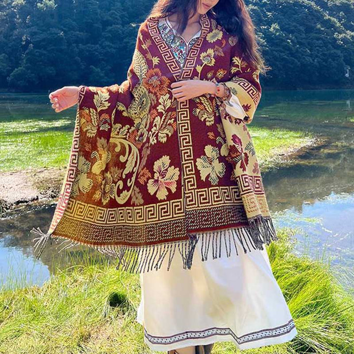 Bufanda de viaje acogedora con diseño de hojas de flores tibetanas de Buddha Stones - image 34