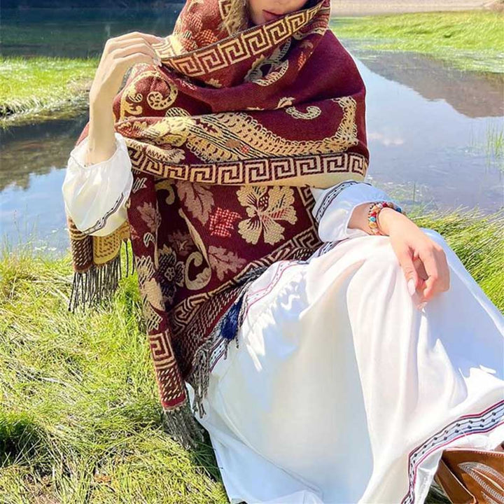 Bufanda de viaje acogedora con diseño de hojas de flores tibetanas de Buddha Stones - image 31