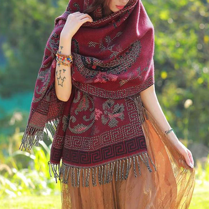 Bufanda de viaje acogedora con diseño de hojas de flores tibetanas de Buddha Stones - image 21