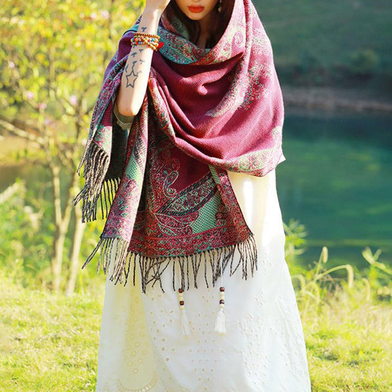 Bufanda de viaje acogedora con diseño de hojas de vid tibetanas de Buddha Stones - image 20