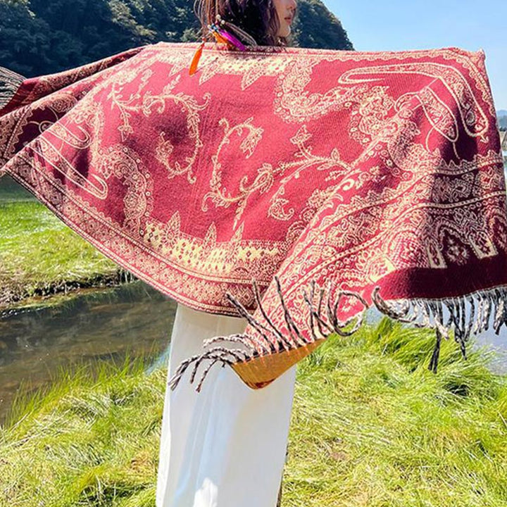 Bufanda de viaje acogedora con diseño de patrón de hojas tibetanas vintage de Buddha Stones - image 16
