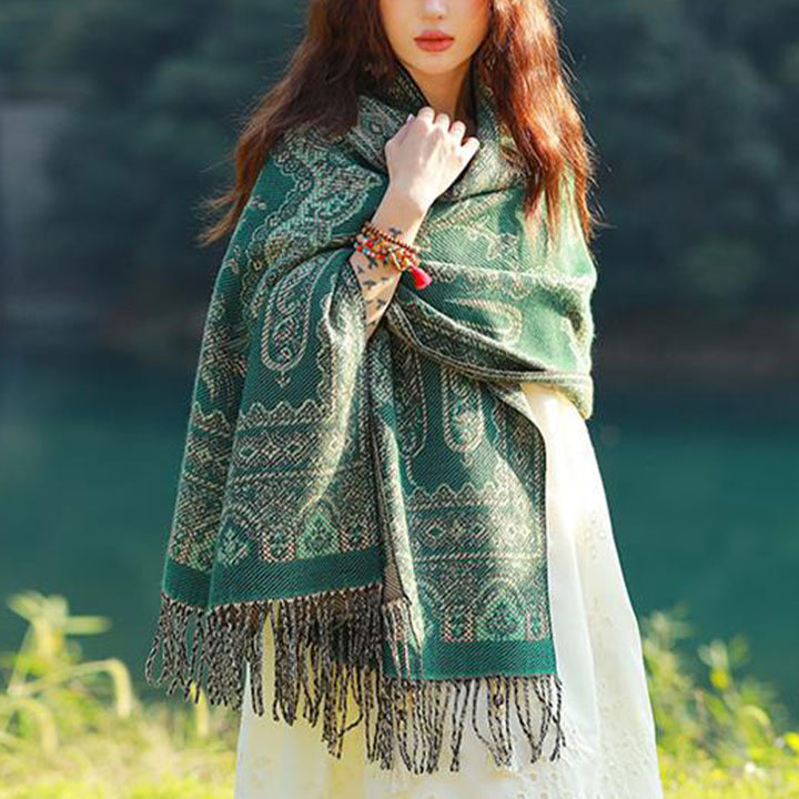 Bufanda de viaje acogedora con diseño de patrón de hojas tibetanas vintage de Buddha Stones - image 23