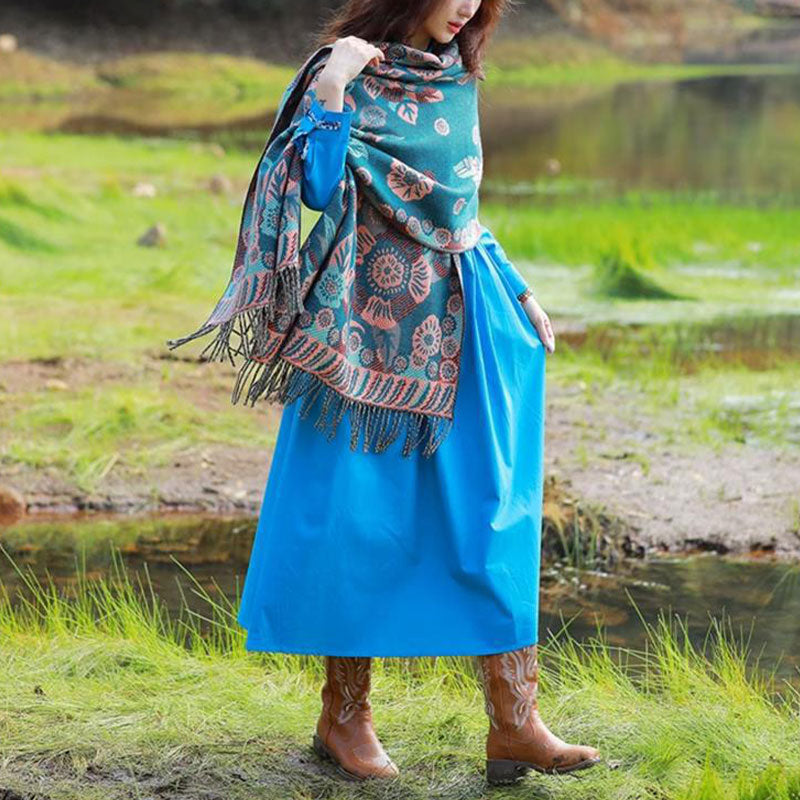 Bufanda de viaje acogedora con diseño de hojas florales y flores tibetanas de Buddha Stones - image 7
