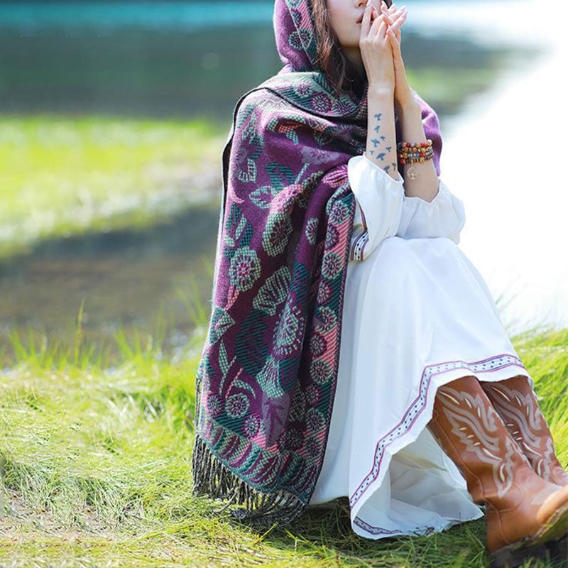 Bufanda de viaje acogedora con diseño de hojas florales y flores tibetanas de Buddha Stones - image 19