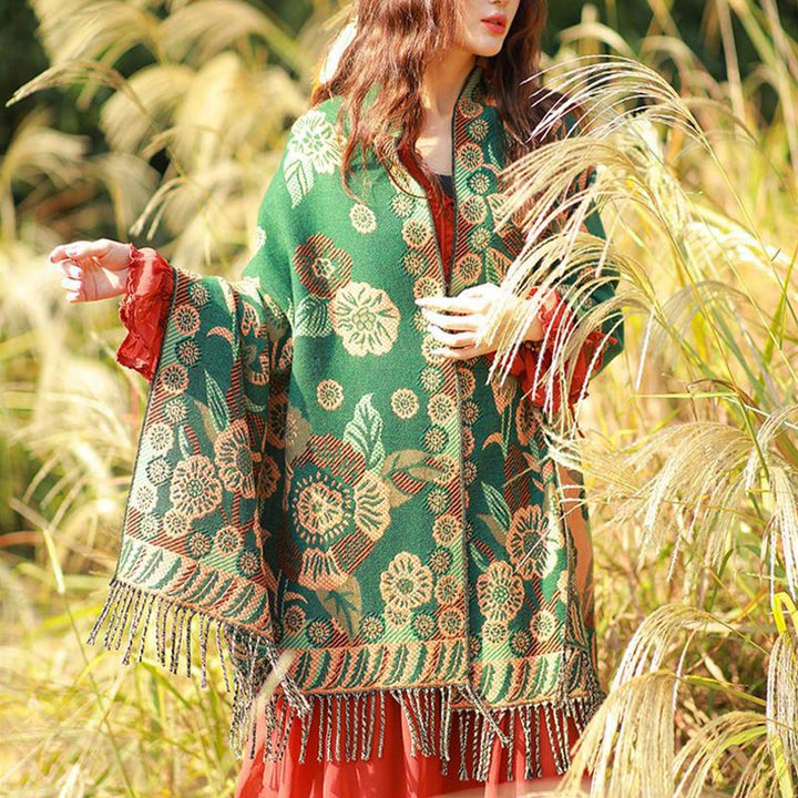 Bufanda de viaje acogedora con diseño de hojas florales y flores tibetanas de Buddha Stones - image 27