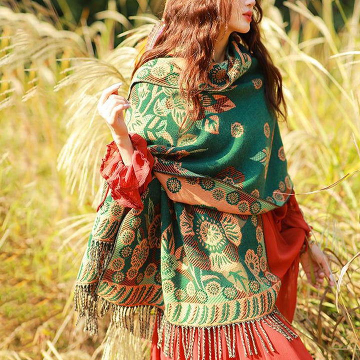 Bufanda de viaje acogedora con diseño de hojas florales y flores tibetanas de Buddha Stones - image 26