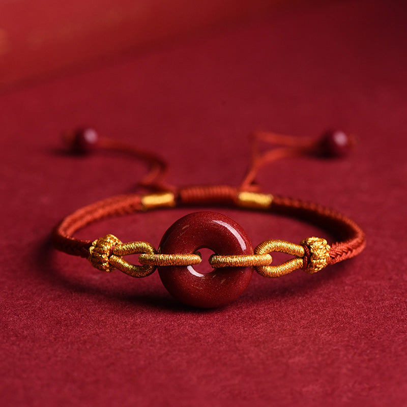 Pulsera Trenzada del Patrón de Cierre de Paz de Cinabrio Hecho a Mano Buddha Stones