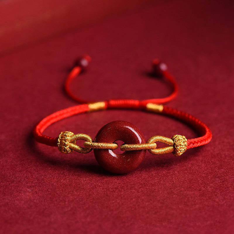 Pulsera Trenzada del Patrón de Cierre de Paz de Cinabrio Hecho a Mano Buddha Stones