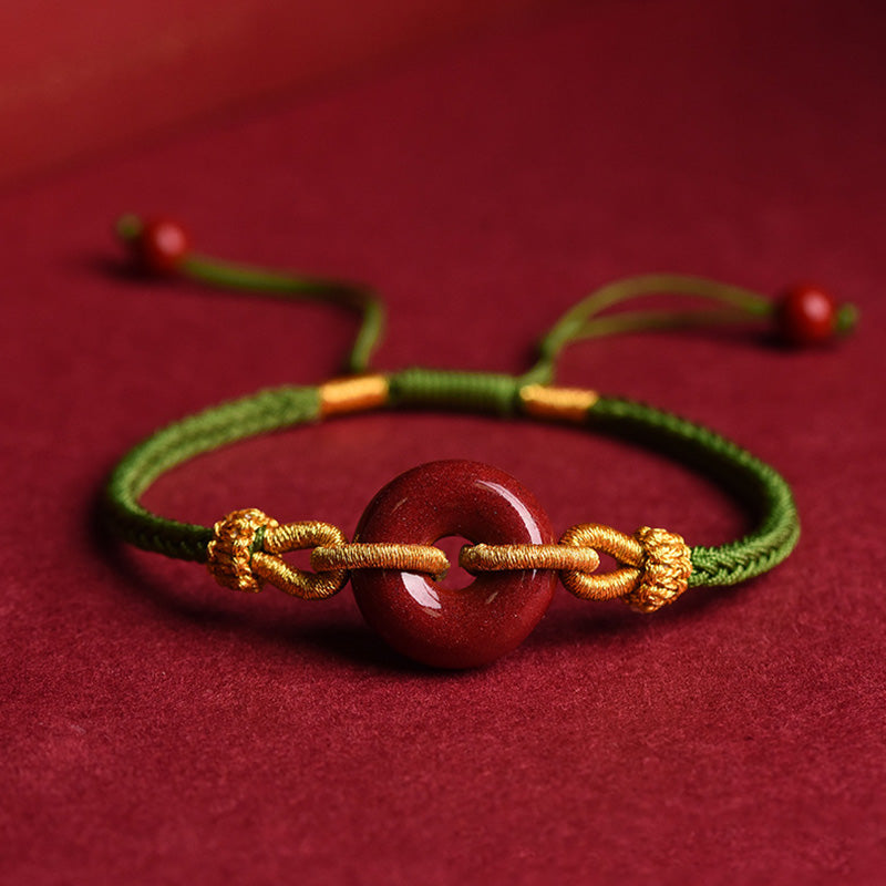Pulsera Trenzada del Patrón de Cierre de Paz de Cinabrio Hecho a Mano Buddha Stones