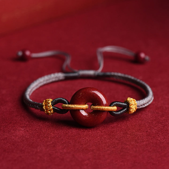 Pulsera Trenzada del Patrón de Cierre de Paz de Cinabrio Hecho a Mano Buddha Stones