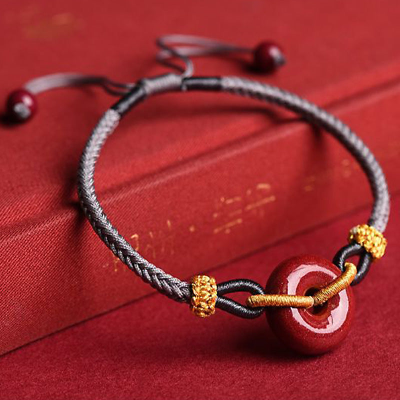 Pulsera Trenzada del Patrón de Cierre de Paz de Cinabrio Hecho a Mano Buddha Stones