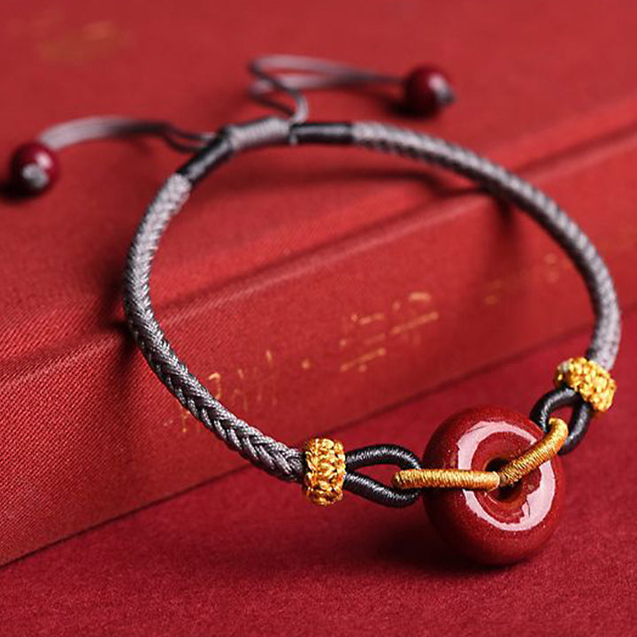 Pulsera Trenzada del Patrón de Cierre de Paz de Cinabrio Hecho a Mano Buddha Stones