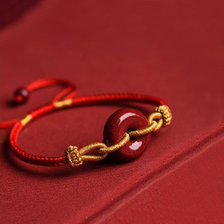 Pulsera Trenzada del Patrón de Cierre de Paz de Cinabrio Hecho a Mano Buddha Stones