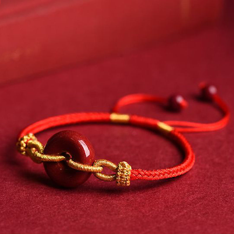 Pulsera Trenzada del Patrón de Cierre de Paz de Cinabrio Hecho a Mano Buddha Stones