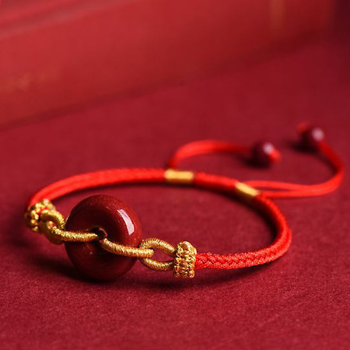 Pulsera Trenzada del Patrón de Cierre de Paz de Cinabrio Hecho a Mano Buddha Stones