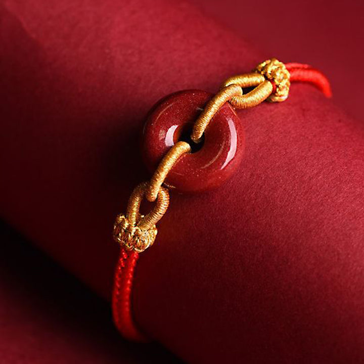 Pulsera Trenzada del Patrón de Cierre de Paz de Cinabrio Hecho a Mano Buddha Stones