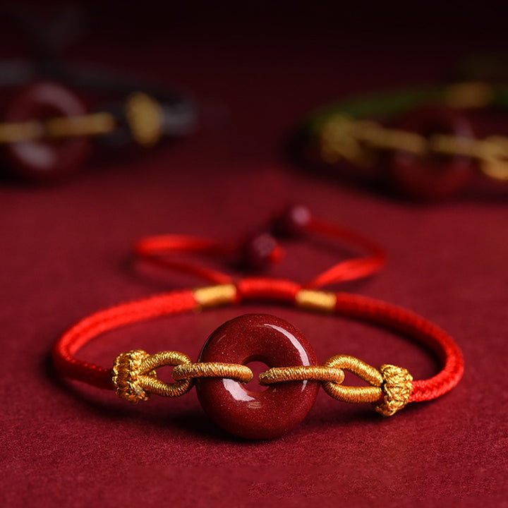 Pulsera Trenzada del Patrón de Cierre de Paz de Cinabrio Hecho a Mano Buddha Stones