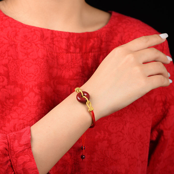 Pulsera Trenzada del Patrón de Cierre de Paz de Cinabrio Hecho a Mano Buddha Stones