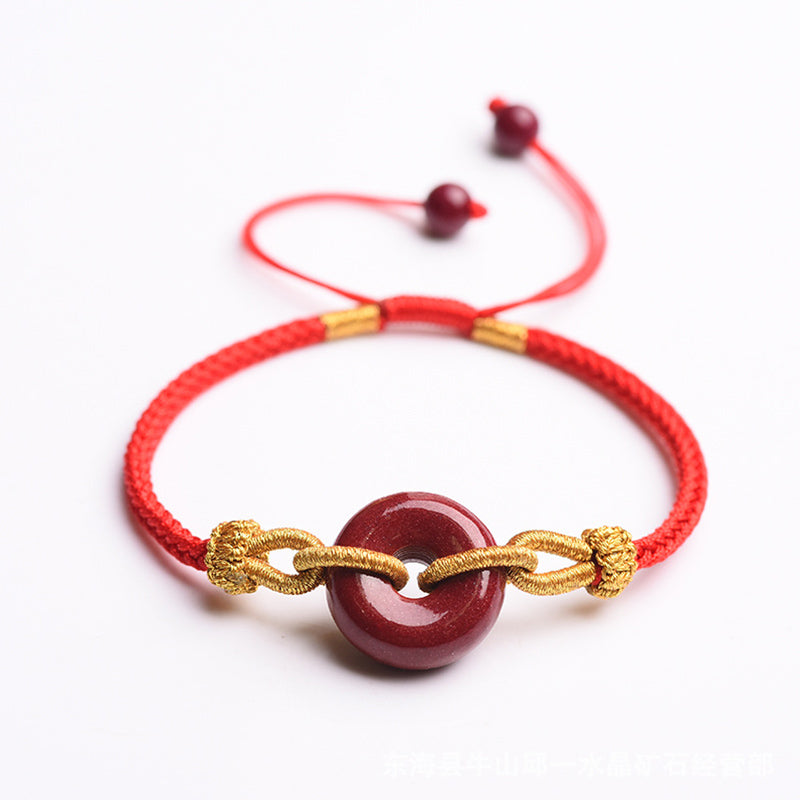 Pulsera Trenzada del Patrón de Cierre de Paz de Cinabrio Hecho a Mano Buddha Stones