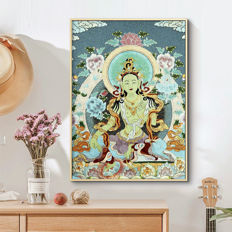 Tapiz de Thangka de Tara Blanca con bordado tibetano de Buddha Stones, arte de pared para colgar en la pared, meditación para decoración del hogar - image 2