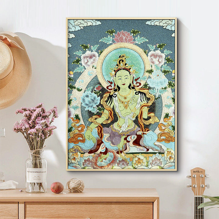 Tapiz de Thangka de Tara Blanca con bordado tibetano de Buddha Stones, arte de pared para colgar en la pared, meditación para decoración del hogar - image 2