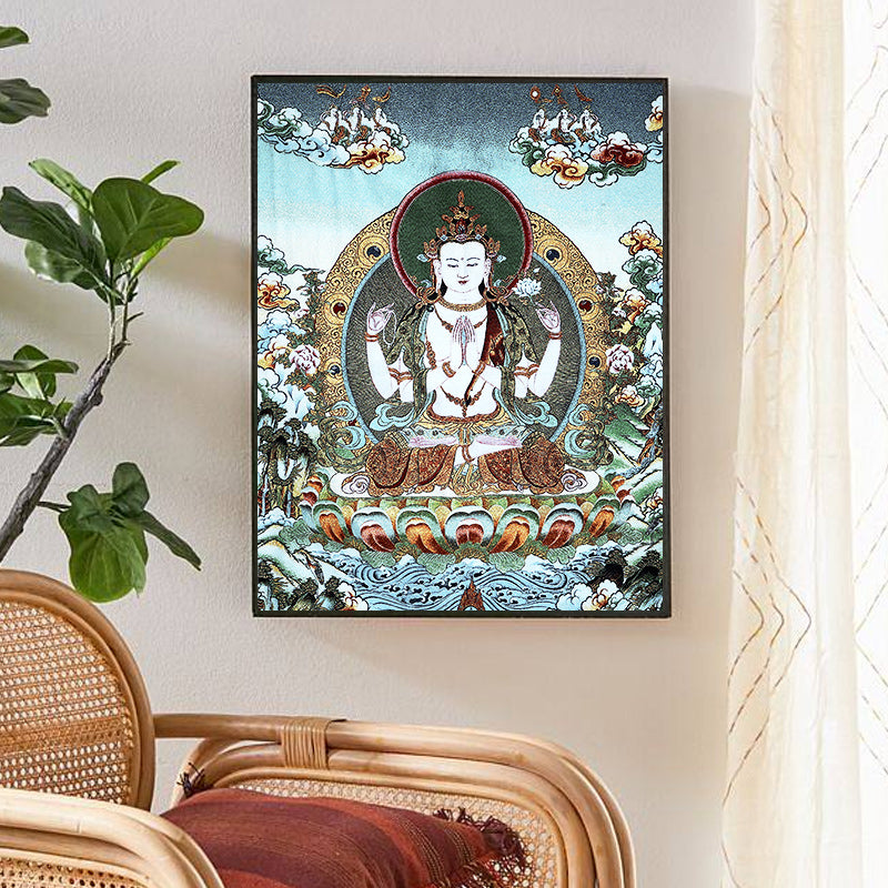 Tapiz de Thangka de Tara Blanca con bordado tibetano de Buddha Stones, arte de pared para colgar en la pared, meditación para decoración del hogar - image 12