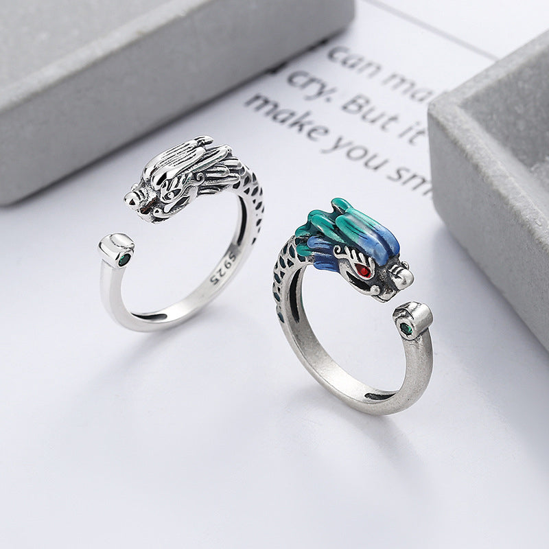 Anillo de metal ajustable con protección de la suerte del Año del Dragón de plata de ley 925 con Buddha Stones - image 1