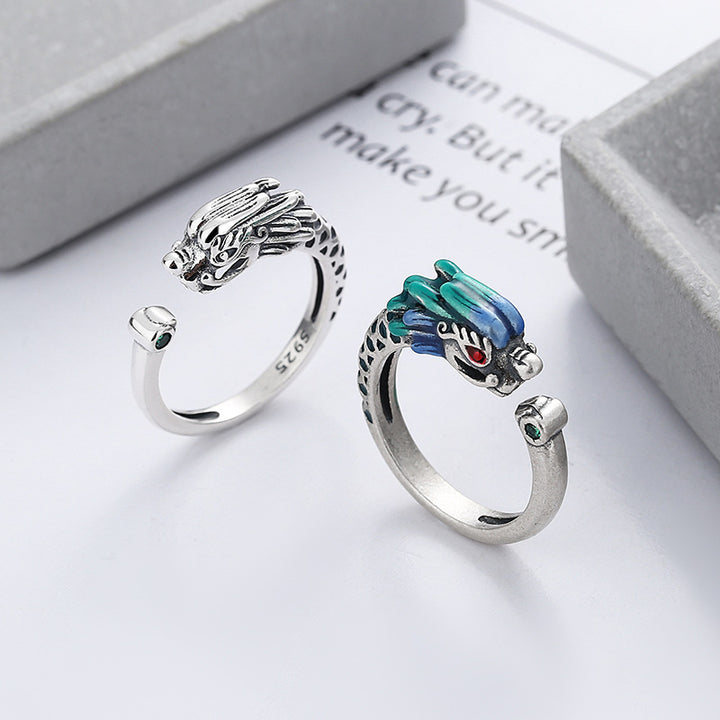 Anillo de metal ajustable con protección de la suerte del Año del Dragón de plata de ley 925 con Buddha Stones - image 1