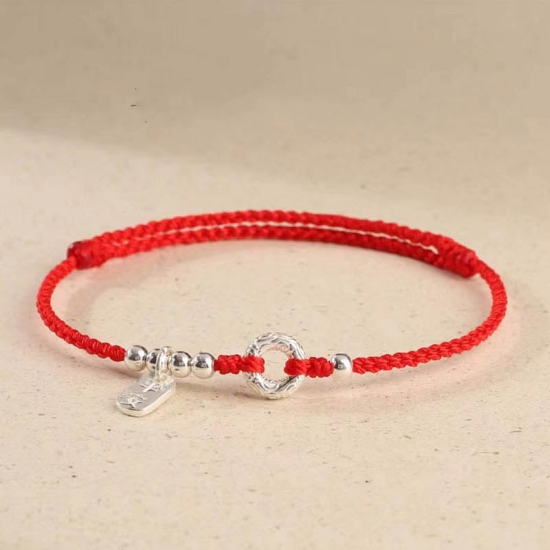 Tobillera con pulsera de sonido y seguridad con hebilla de paz y nubes propicias de Plata de Ley 925 con Buddha Stones - Rojo - Tobillera (circunferencia 16-26cm) - image 5