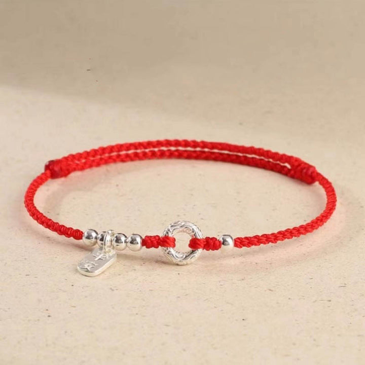 Tobillera con pulsera de sonido y seguridad con hebilla de paz y nubes propicias de Plata de Ley 925 con Buddha Stones - Rojo - Tobillera (circunferencia 16-26cm) - image 5