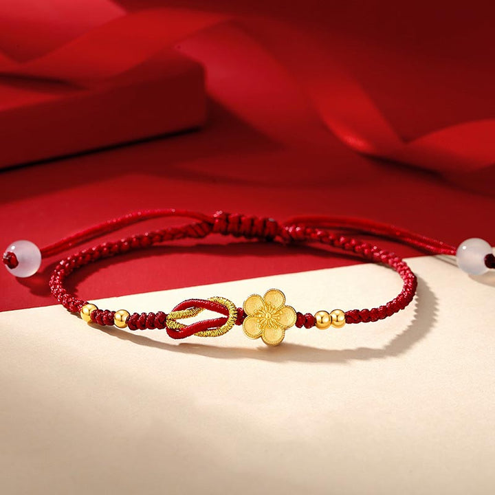 Pulsera de la suerte de calcedonia Sakura con flores de cerezo de plata de ley 925 hecha a mano con Buddha Stones - 14-21 cm - image 0