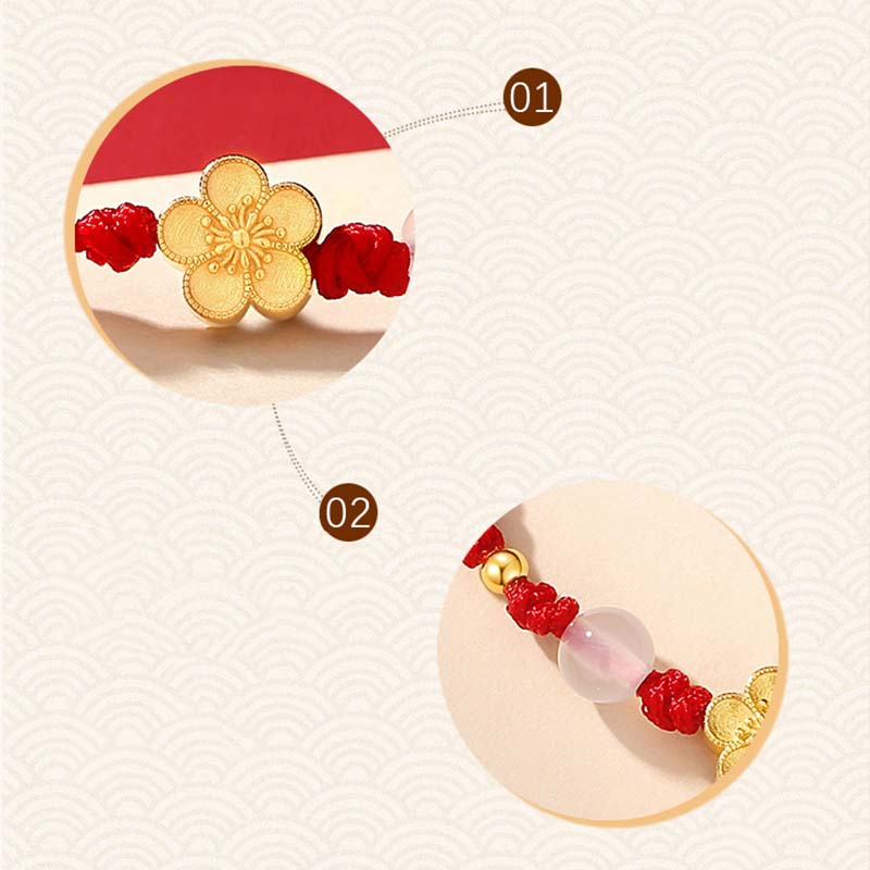 Pulsera de cuerda roja de la suerte con cuentas de calcedonia de cerezo y flor de melocotón de Plata de Ley 925 hecha a mano con Buddha Stones - image 6