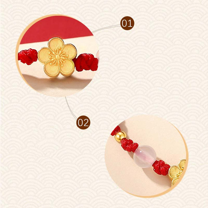 Pulsera de cuerda roja de la suerte con cuentas de calcedonia de cerezo y flor de melocotón de Plata de Ley 925 hecha a mano con Buddha Stones - image 6