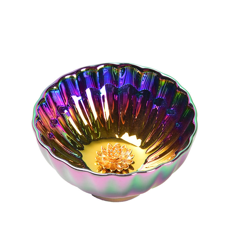 Taza de té de cerámica china Jianzhan multicolor con incrustaciones de pavo real y Buddha Stones, taza de té de kung fu