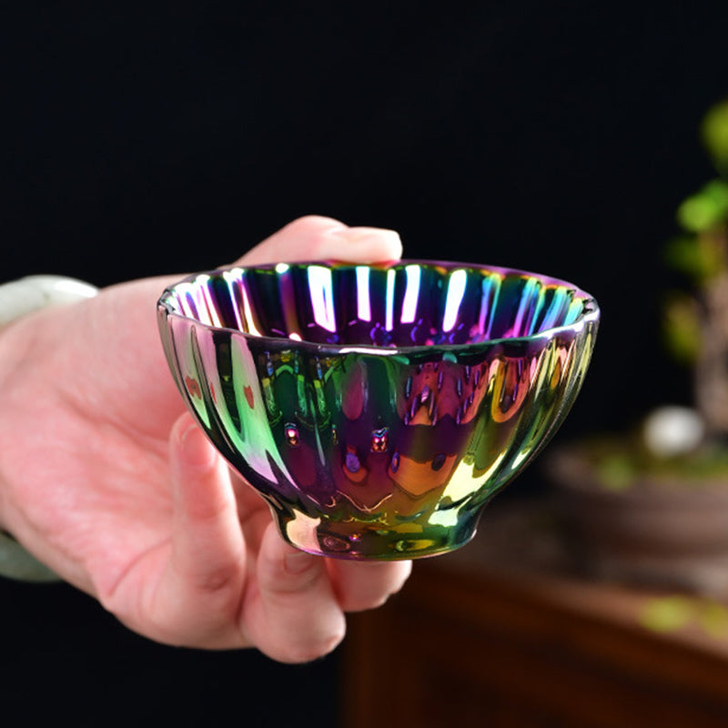 Taza de té de cerámica china Jianzhan multicolor con incrustaciones de pavo real y Buddha Stones, taza de té de kung fu