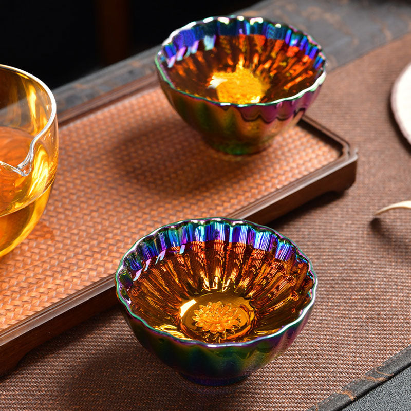 Taza de té de cerámica china Jianzhan multicolor con incrustaciones de pavo real y Buddha Stones, taza de té de kung fu