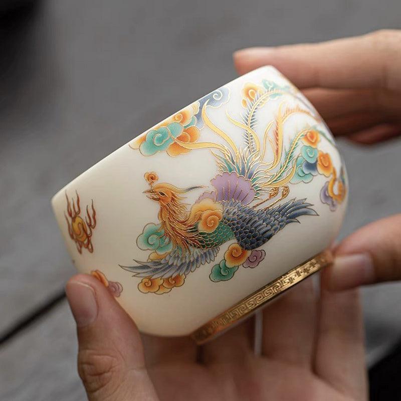 Taza de té de cerámica con nubes propicias, dragón, Fénix, Buddha Stones, taza de té de Kung Fu - Pequeño 8,5 cm x 6,5 cm x 150 ml - image 0