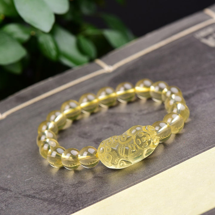 Pulsera de riqueza de Buddha Stones FengShui Citrino PiXiu - 14 mm (circunferencia de la muñeca 14-16 cm) - image 0