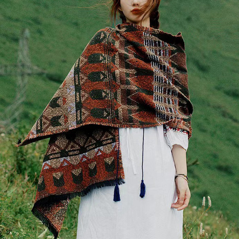 Mantón tibetano de Buddha Stones , patrón de geometría clásico, bufanda de viaje acogedora para invierno - image 2