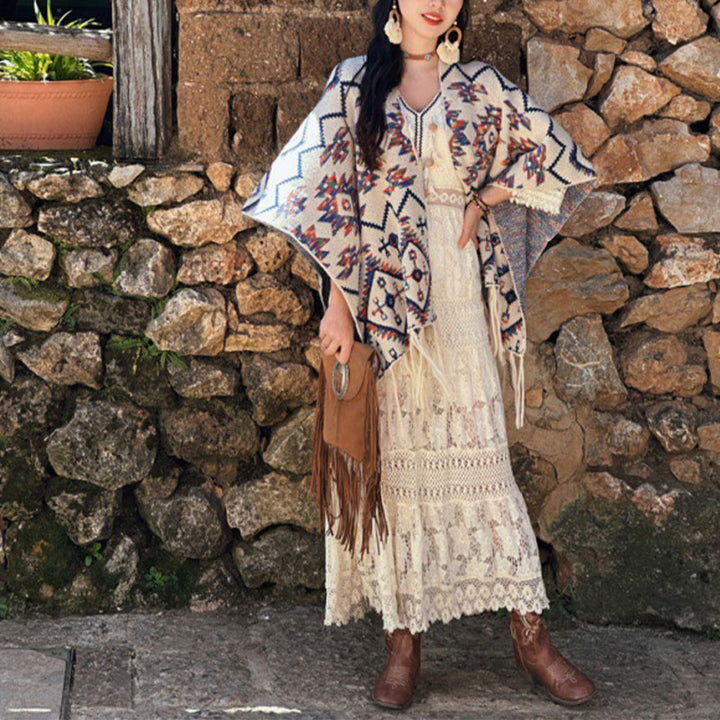 Buddha Stones , patrón geométrico a rayas, bufanda de punto de viaje acogedora para invierno - Beige 130*150 cm - image 3