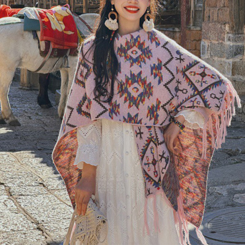 Buddha Stones , patrón geométrico a rayas, bufanda de punto de viaje acogedora para invierno - Rosa 130*150 cm - image 8