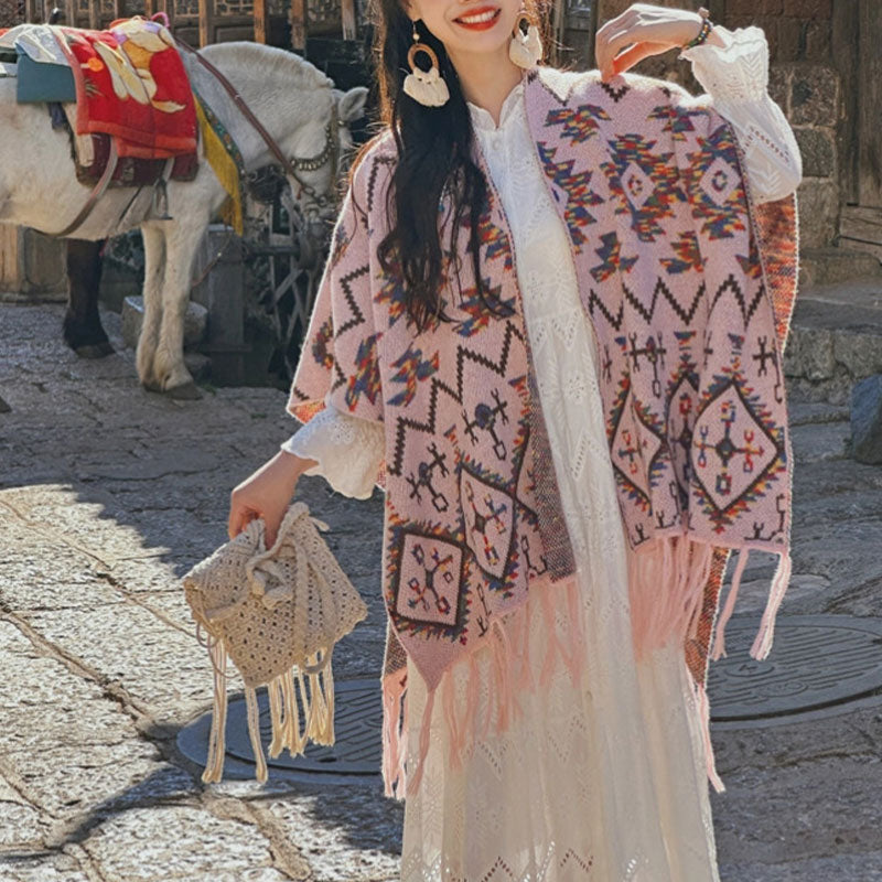 Buddha Stones , patrón geométrico a rayas, bufanda de punto de viaje acogedora para invierno - image 9