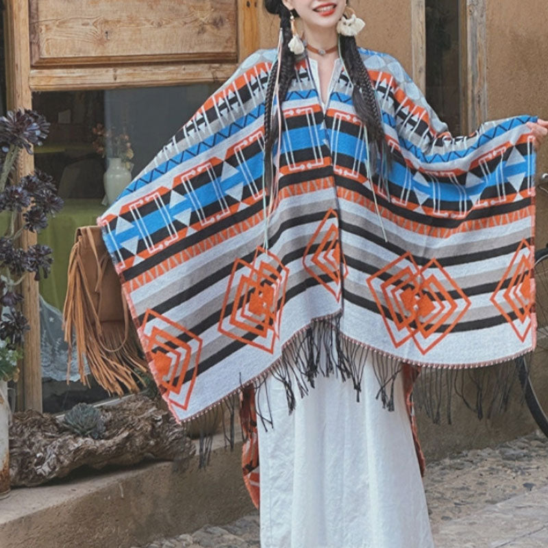 Buddha Stones chal tibetano patrón geométrico a rayas invierno acogedor viaje borla bufanda abrigo - image 1